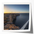 Stunning landscape photo print mockup showcasing dramatic cliffs and vibrant skies, designed for artistic display in home decor or office settings, featuring a glossy finish.