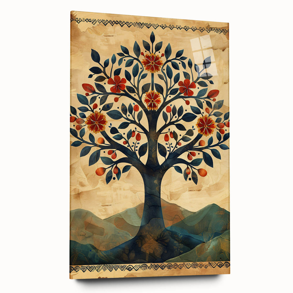 Framed Dining Room Prints - Vintage Folk Art Tree Canvas