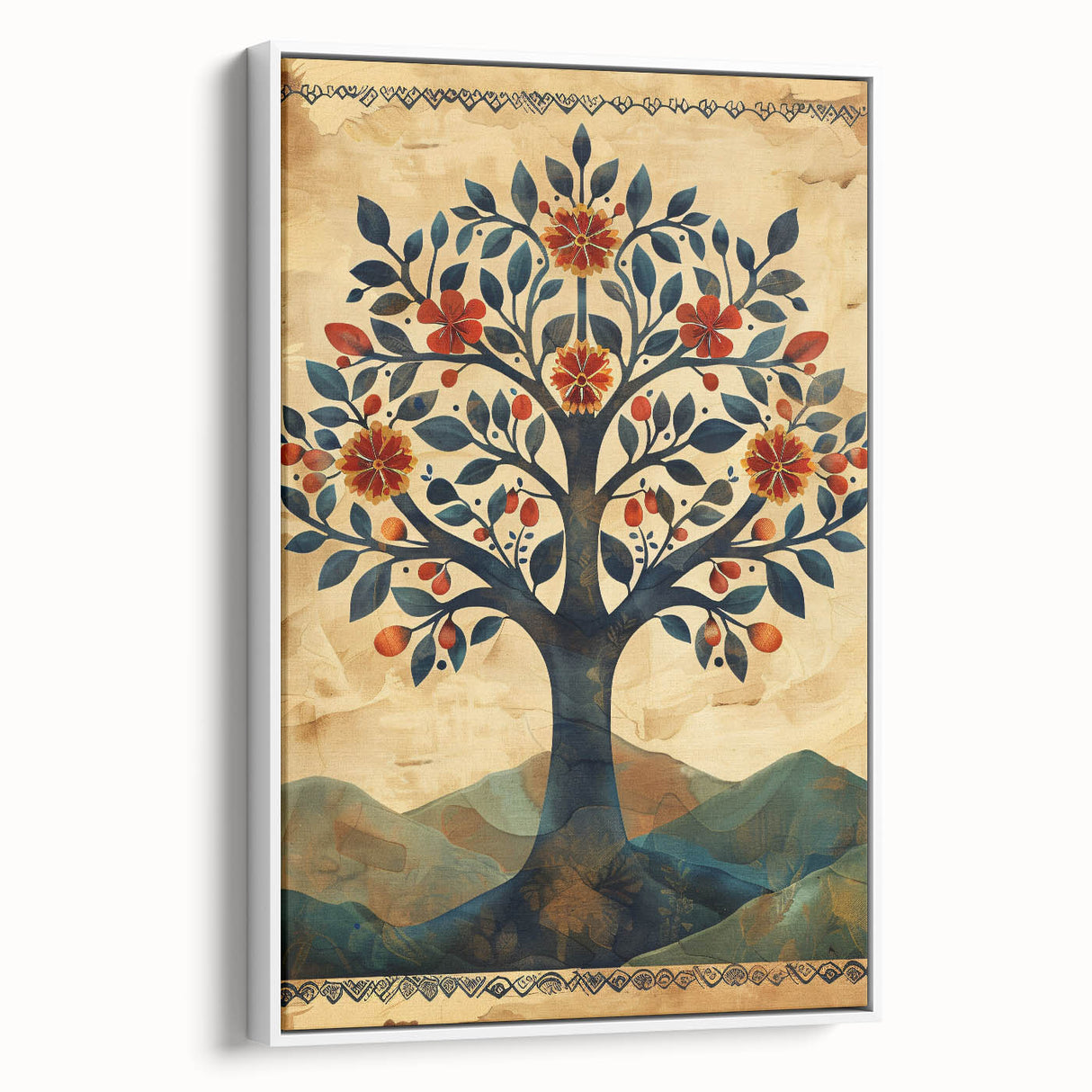 Framed Dining Room Prints - Vintage Folk Art Tree Canvas