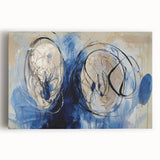 Abstract splatter art on stretched canvas showcasing vibrant colors like blue, pink, and yellow, ideal for modern home decor or artistic spaces, enhancing visual appeal.
