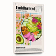 Acrylic print of assorted food dishes in vibrant colors, ideal for dining room decor.