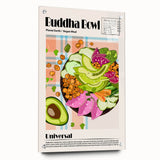 Acrylic print of assorted food dishes in vibrant colors, ideal for dining room decor.
