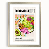 Textured art featuring abstract designs of food dishes in muted earth tones, framed with a silver mat, ideal for bedroom art.