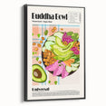 Black and white framed canvas featuring a vintage poster art style of various food dishes, suitable for bedroom wall decor.