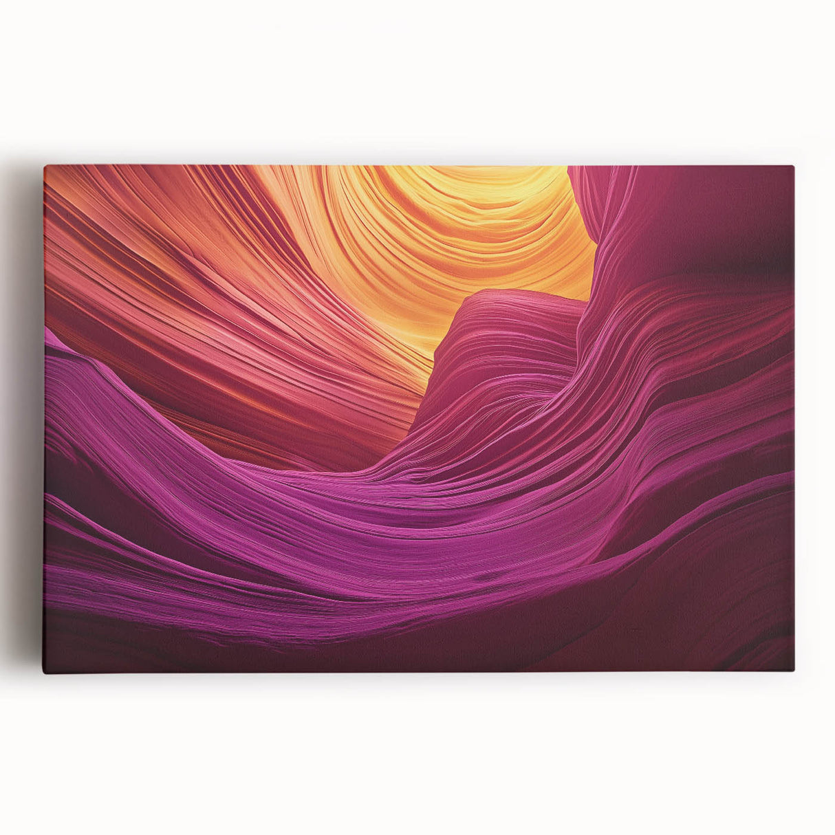 Stretched canvas artwork depicting vibrant canyons in a stunning landscape view, showcasing rich earth tones and intricate details, perfect for home decor.