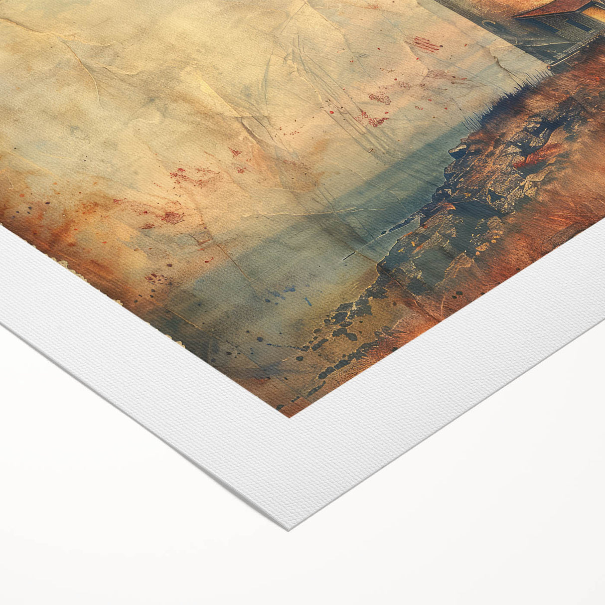 Brightly colored lighthouse wall art on rolled canvas, showcasing vibrant blues and greens with intricate details, perfect for coastal-themed decor. Ideal for adding a serene nautical touch to any room or office space.