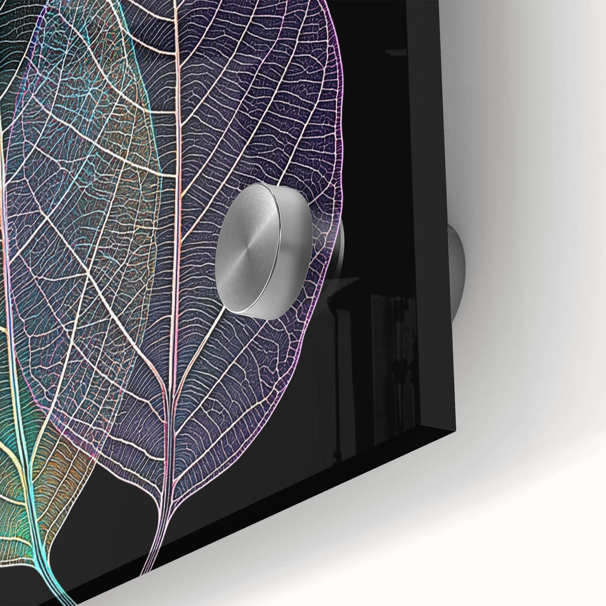 Close-up of green leaves in abstract style on acrylic glass, ideal for dining room art with a mid-century modernist flair.