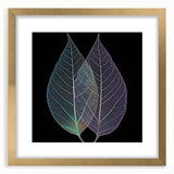 Extra large abstract art print featuring close-up textures of leaves in muted greens and browns, framed in gold.