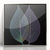 Mid-century modernist art featuring close-up of green leaves on a silver framed acrylic, suitable for nursery wall decor.