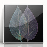 Close-up of green leaves in an art deco style, framed acrylic print, suited for modern nursery wall decor.