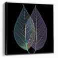 Black and white framed canvas featuring a close-up of leaves, suitable for bedroom wall decor.