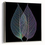 Framed canvas featuring a close-up of green leaves against a silver background, suitable for living room decor.
