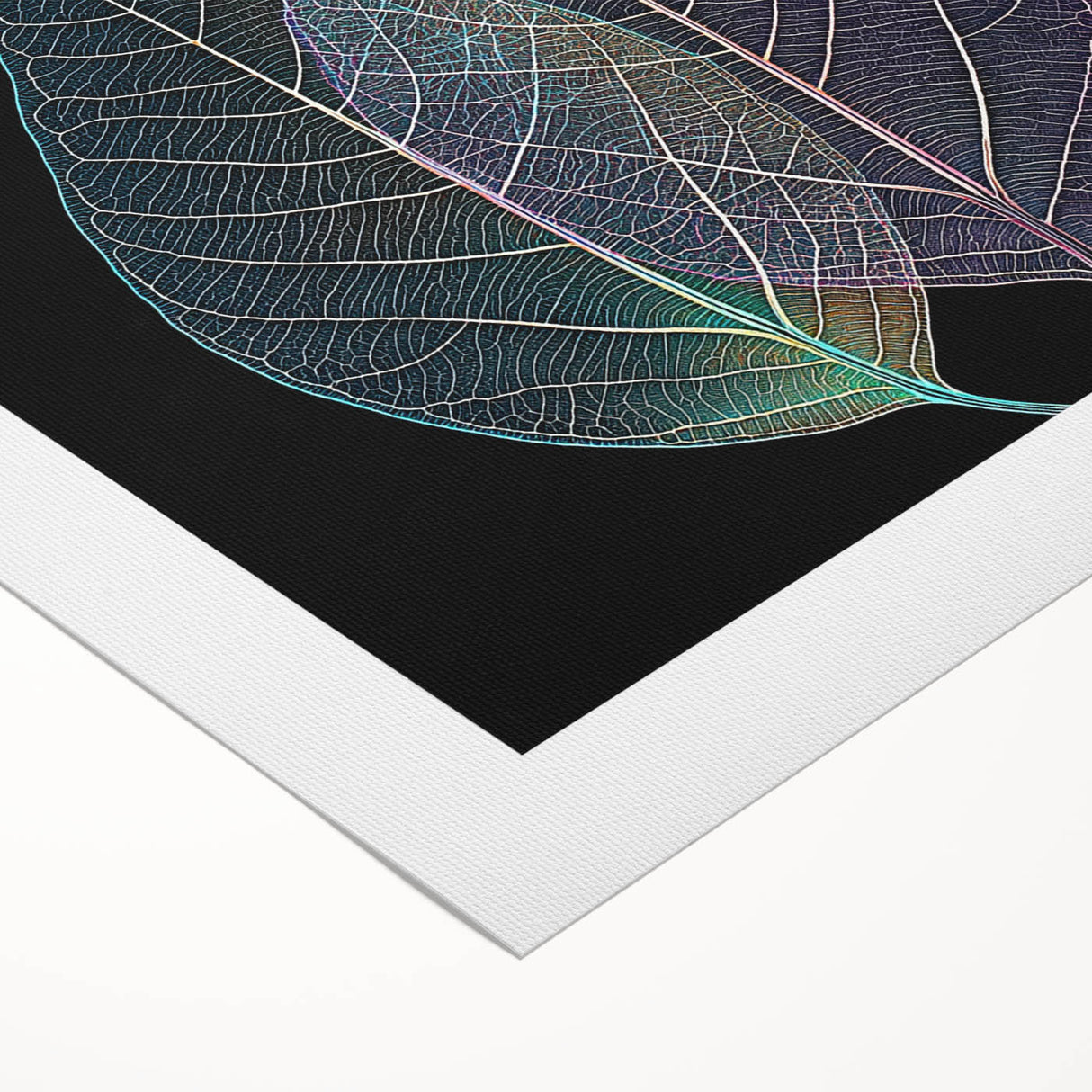 Art deco poster of close-up leaves in green and gold tones on rolled canvas, suitable for dining room or bathroom wall art.