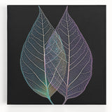 Black and white close-up photo of leaves on a large stretched canvas, ideal for kitchen wall art.