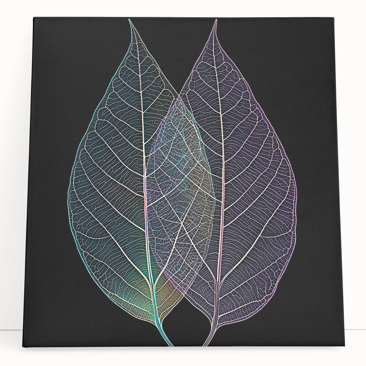 Black and white close-up photo of leaves on a stretched canvas, ideal for kitchen wall art or bedroom ambiance.