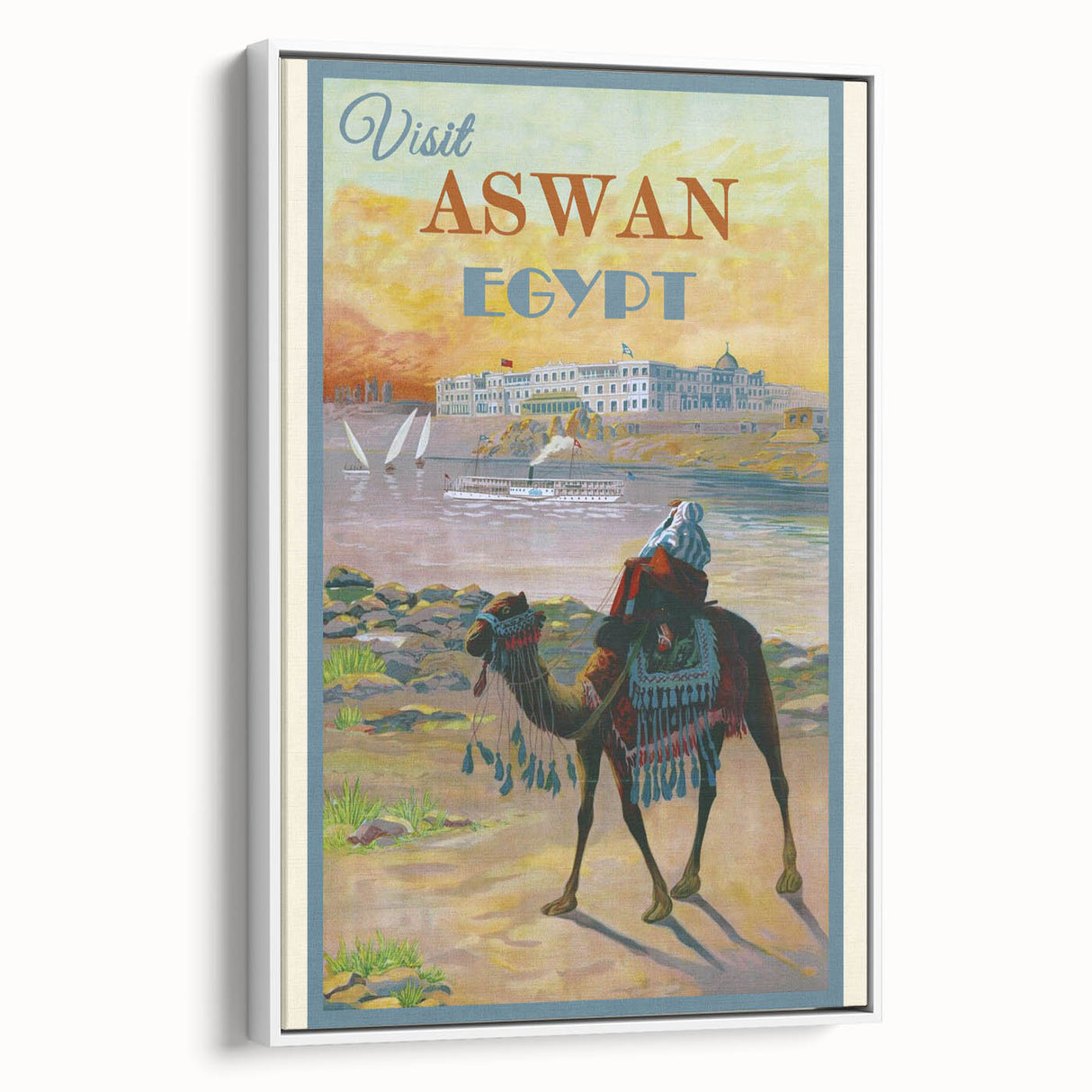 Retro Aswan Egypt Travel Poster – Vintage Desert & River Art
