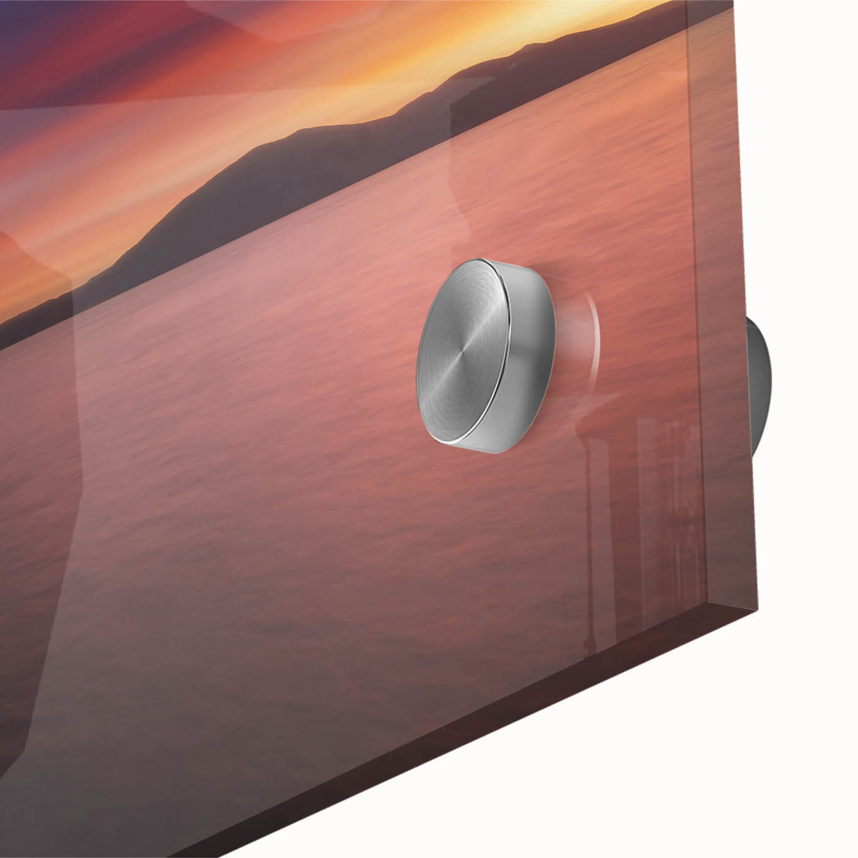 Large abstract wall art featuring a mid-century modernist European scenery in muted earth tones on acrylic glass.