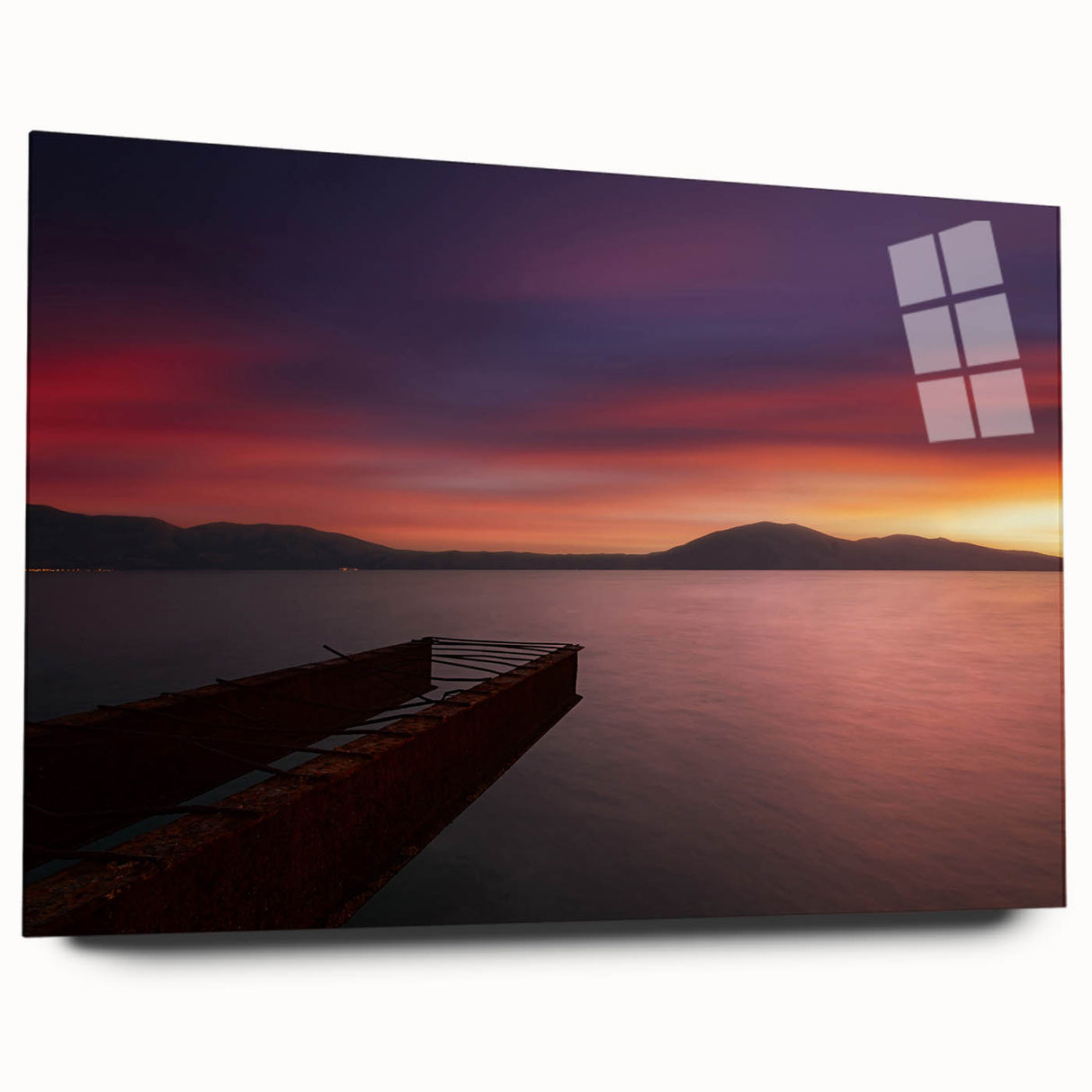 Large abstract wall art featuring a European Albanian scenery in muted earth tones on acrylic glass.