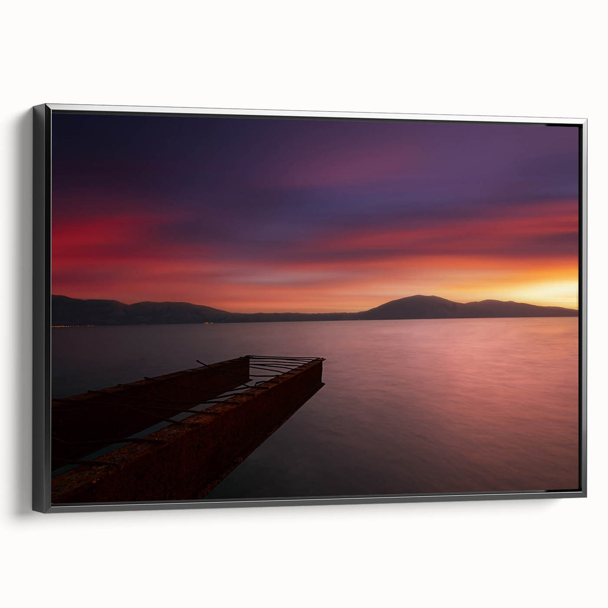 Black and white framed canvas featuring a vintage poster art style landscape of Albania, ideal for bedroom decor.