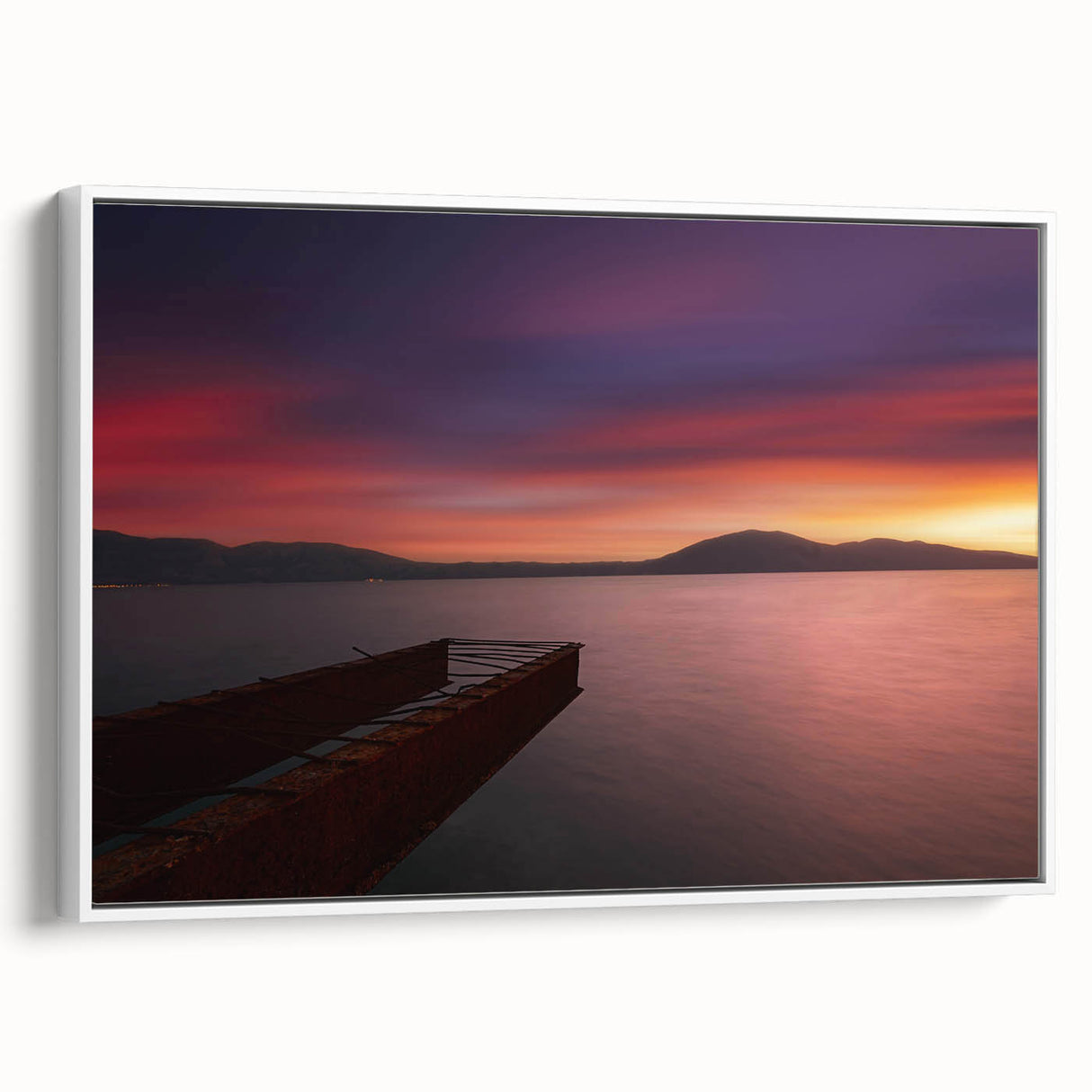 Vintage poster art of an Albanian landscape on a framed canvas, featuring vibrant colors, ideal for living room decor.