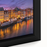 Extra large framed canvas of a textured, colorful Danish landscape in predominantly black tones, ideal for living room decor.