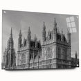 Acrylic print of London scenery with muted gray and blue tones, suitable for dining room decor.