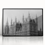 Large abstract wall art depicting the London skyline in black and white tones on a framed acrylic.