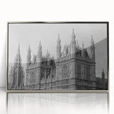 Large art print of London scenery with silver frame, in mid-century modernist style, perfect for modern decor.