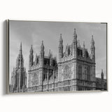 Framed canvas of a vintage London landscape painting featuring muted colors, ideal for office decor.