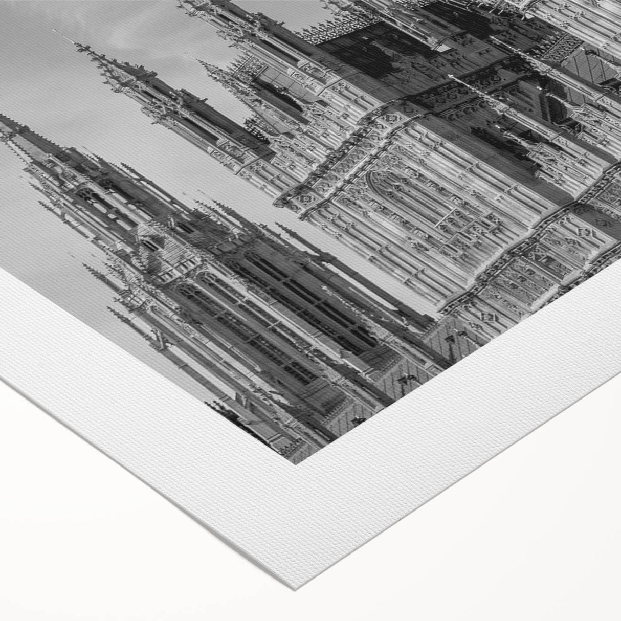 Art deco poster of London scenery in muted blue and gray tones on rolled canvas, suitable for dining room wall art.