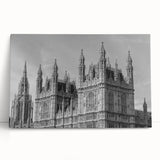 Black and white large art print of London scenery on stretched canvas, ideal for kitchen wall art.