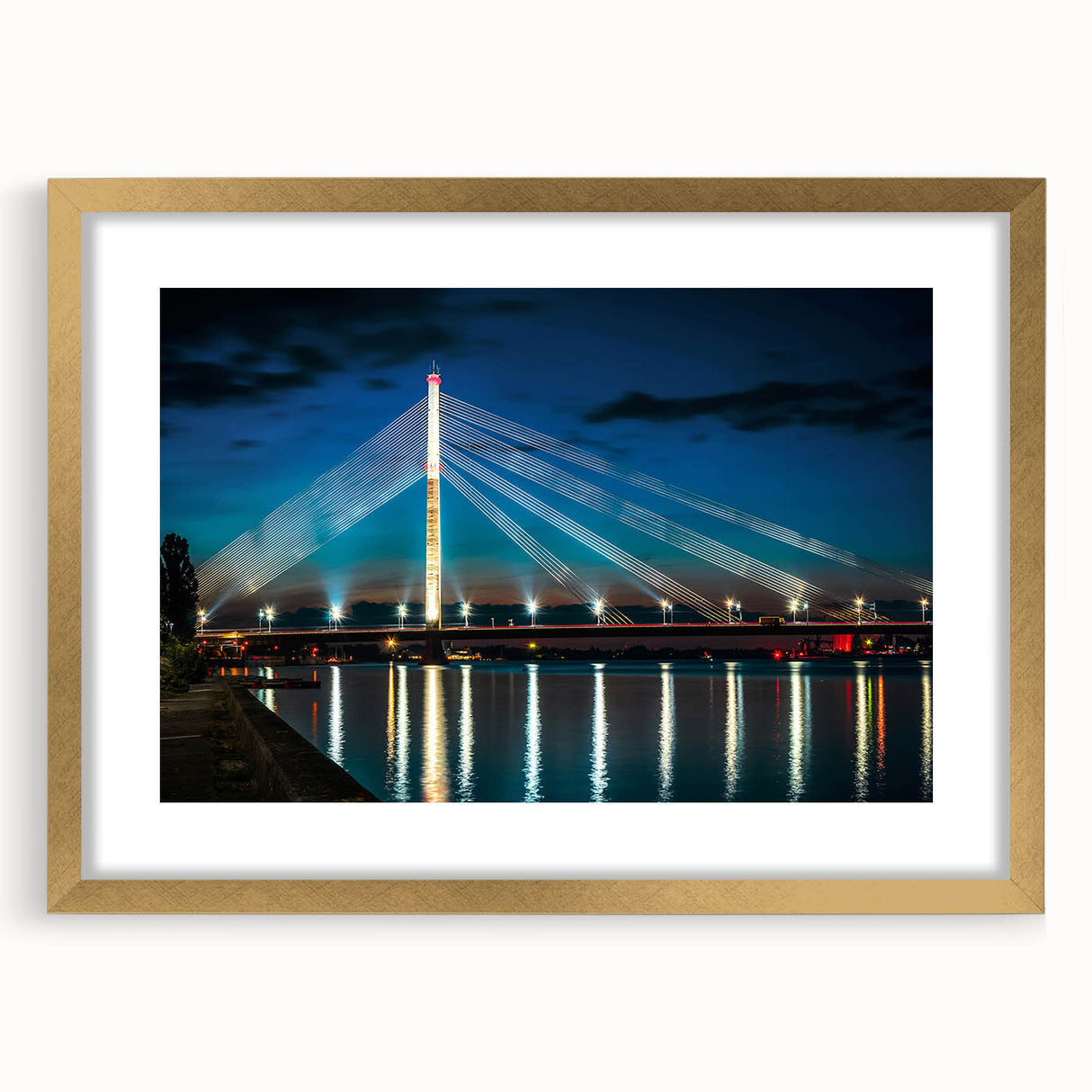 Abstract art print of a European scenery in Latvia, featuring muted earth tones on a framed gold canvas.