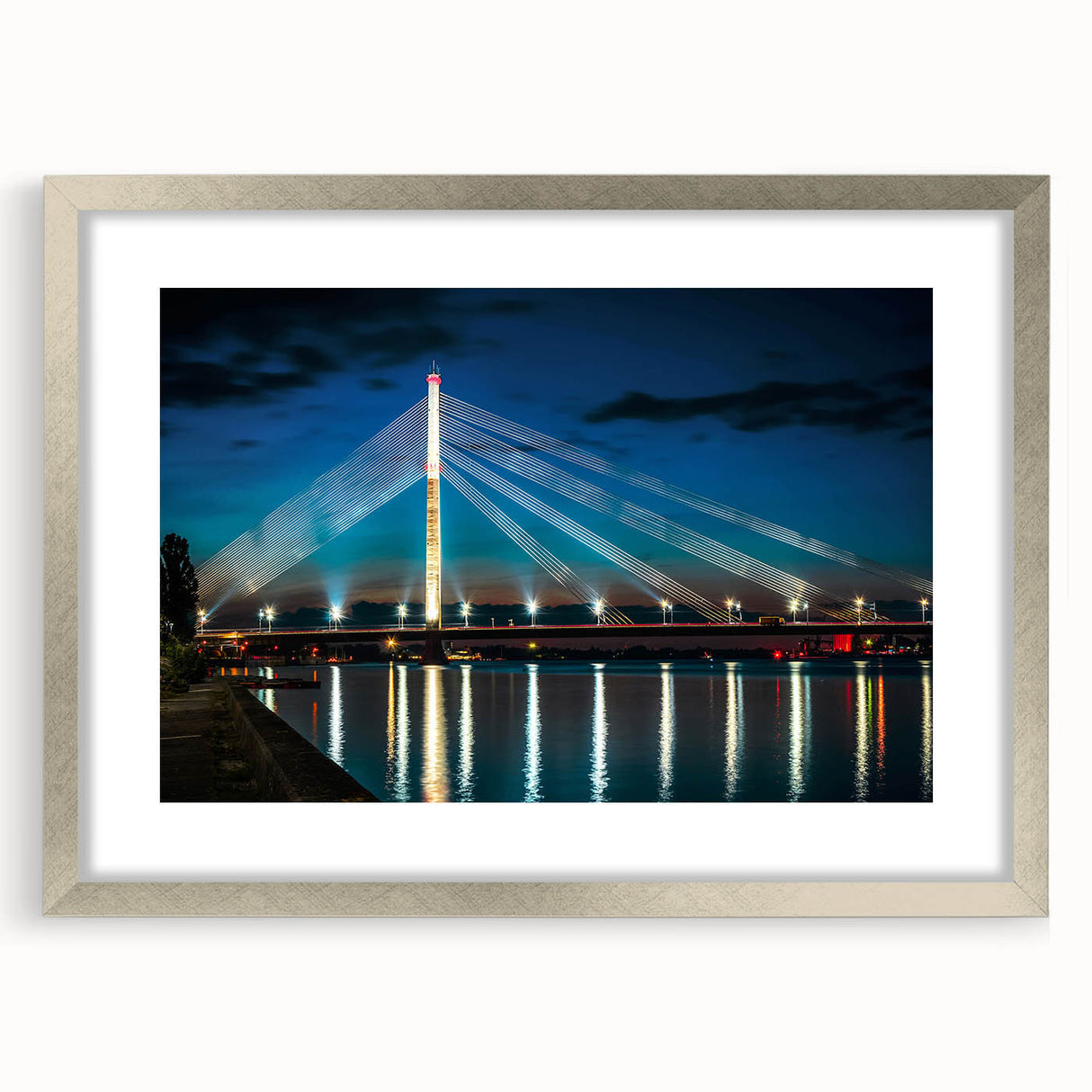 Extra large abstract art print featuring textured scenery of Latvia in muted earth tones, framed with a silver mat.