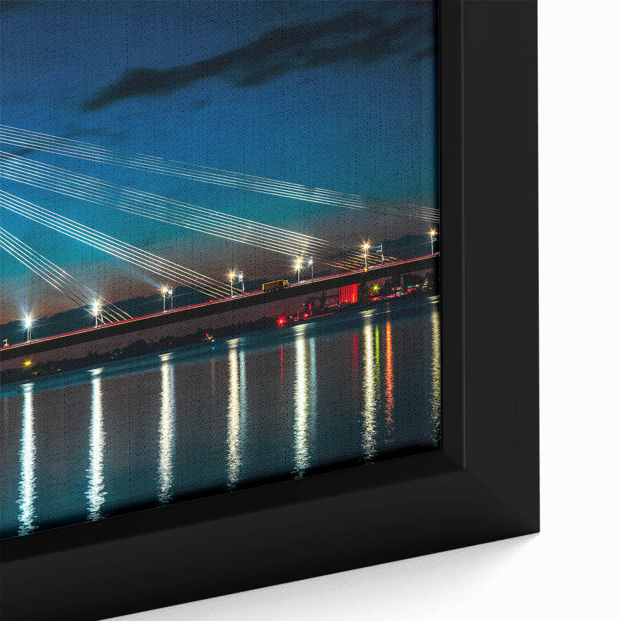 Extra large framed canvas featuring a textured depiction of a Latvian landscape in black with colorful accents.