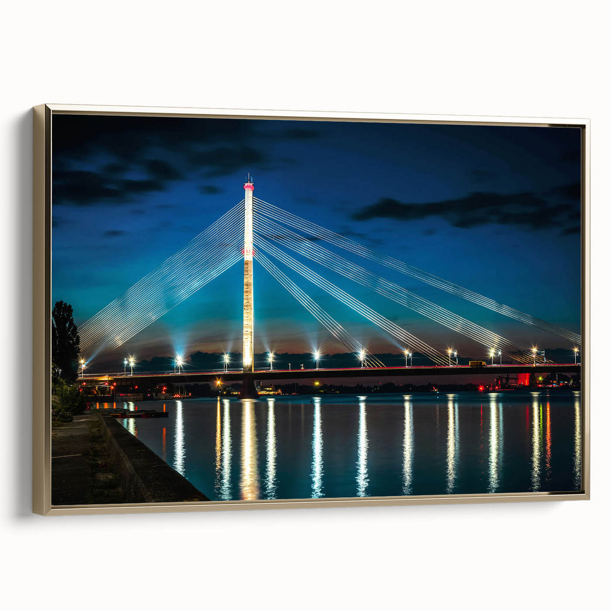 Framed canvas featuring a vintage-style landscape painting of a Latvian scenery in muted earth tones.