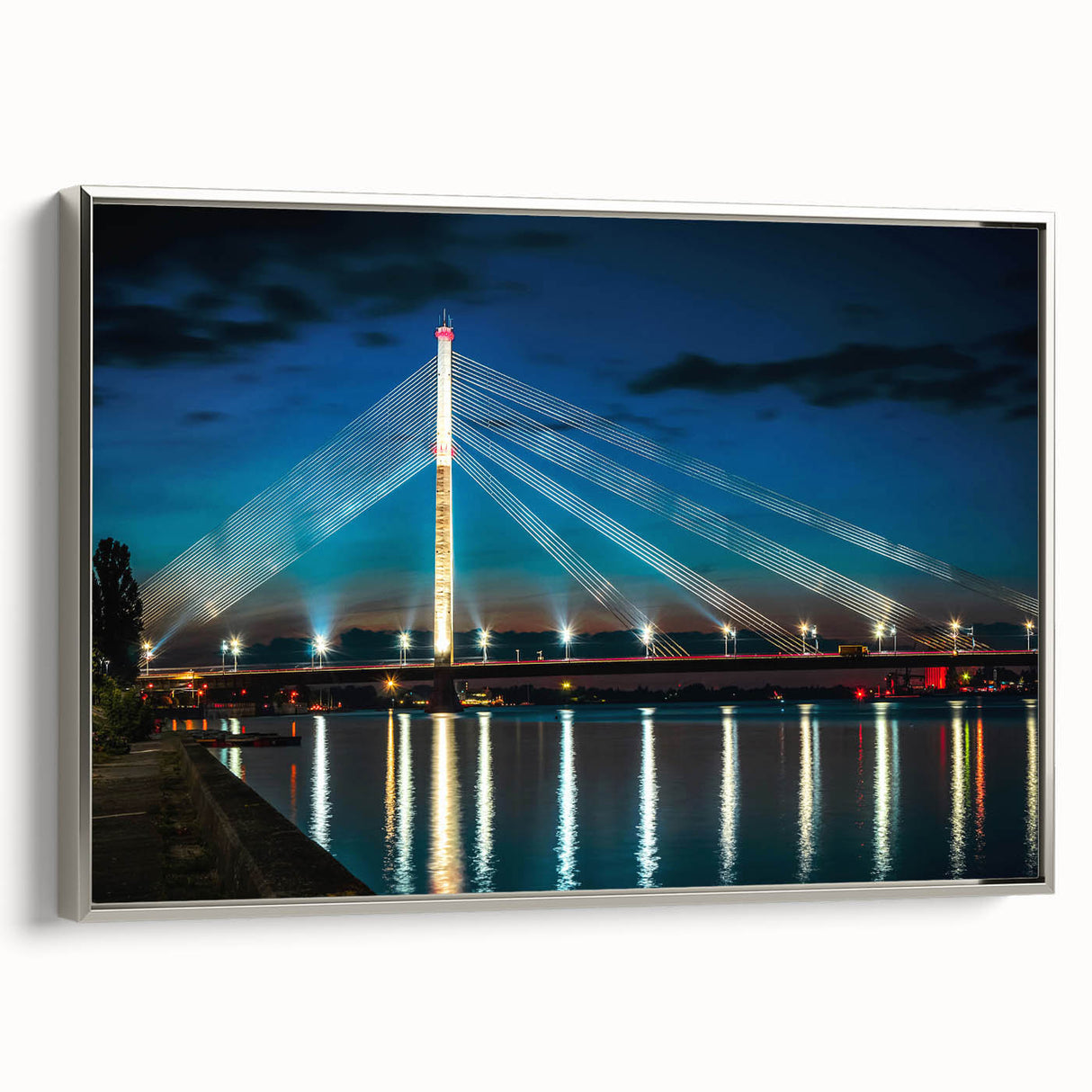 Framed canvas featuring a vintage-style landscape of a Latvian scenery in colorful art tones, ideal for living room decor.