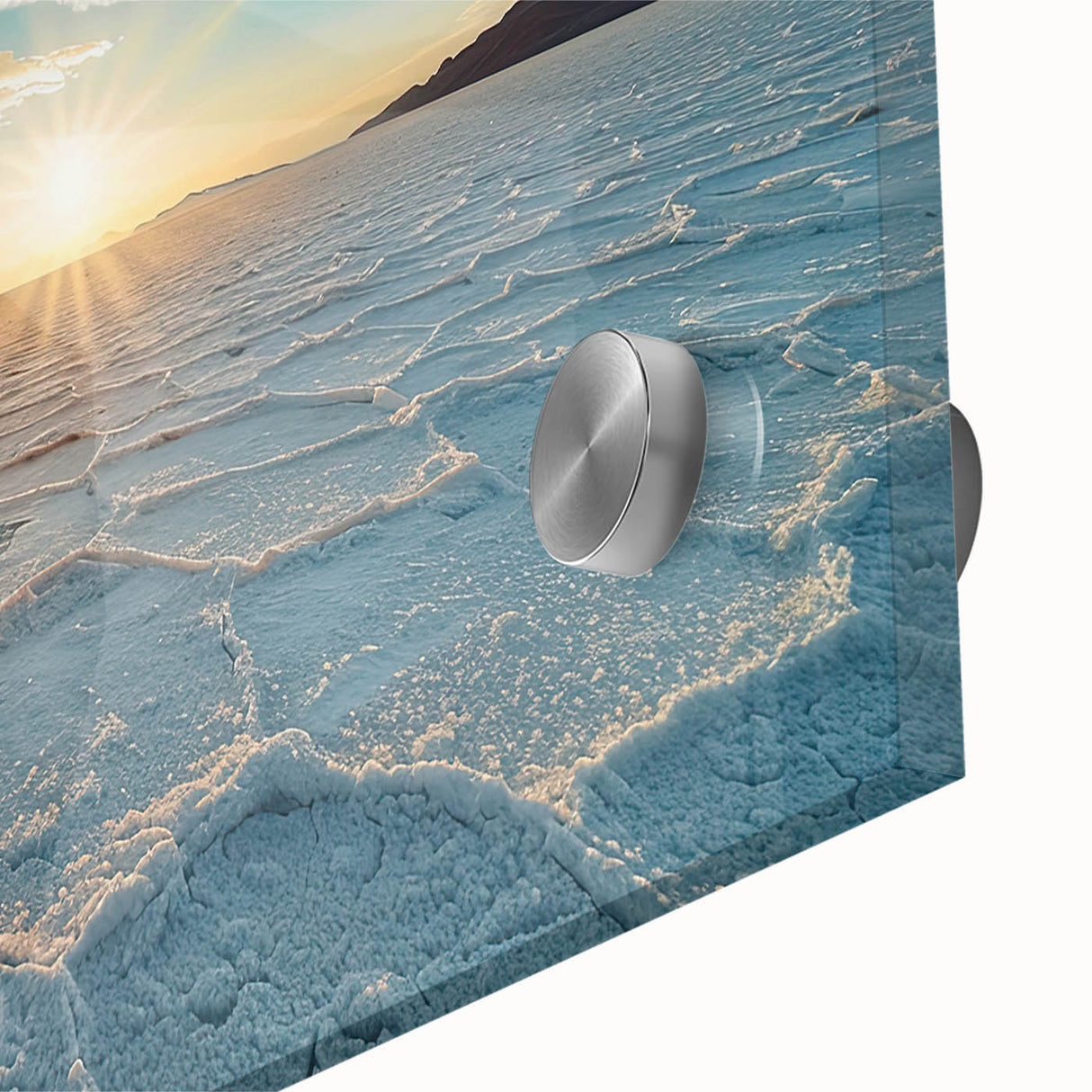 Large abstract wall art depicting a South American Bolivian landscape in muted earth tones on acrylic glass.