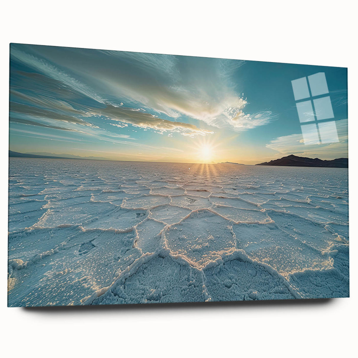 Acrylic print of a large abstract Bolivian landscape in muted earth tones, ideal for bedroom or dining room art.