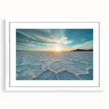 Abstract art print of a Bolivian landscape in muted earth tones on a framed white mat, ideal for dining room decor.