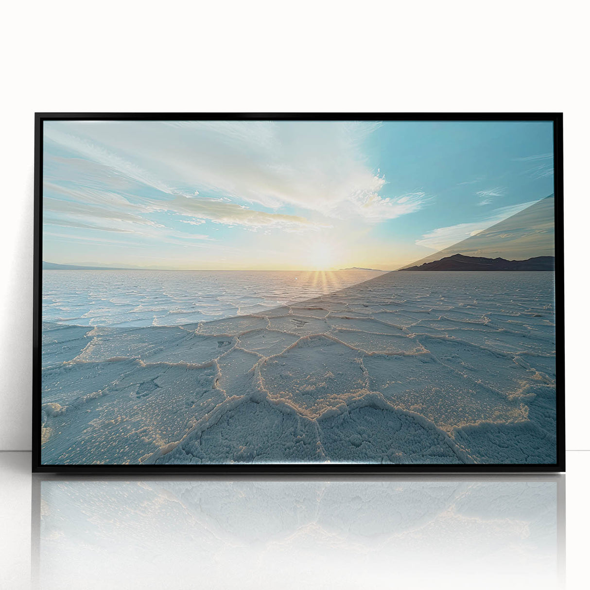 Large abstract wall art featuring a Bolivian landscape in muted earth tones on a framed acrylic.