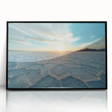 Large abstract wall art featuring a Bolivian landscape in muted earth tones on a framed acrylic.