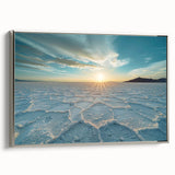 Landscape art painting of a Bolivian scenery on a framed canvas, featuring vibrant colors against a black background.