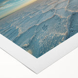 Art deco poster of a Bolivian landscape in muted earth tones on rolled canvas, suitable for dining room wall art.