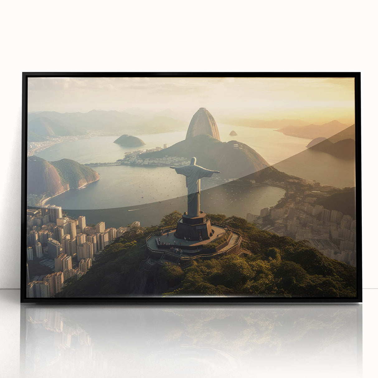 Large abstract wall art depicting a stylized Brazilian landscape in vibrant colors on a framed acrylic.