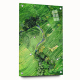 Large abstract wall art on acrylic glass depicting spring season in pastel shades, ideal for bedroom or dining room decor.