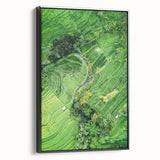 Black and white framed canvas depicting a vintage landscape scene, ideal for bedroom wall art.