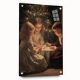 Large abstract wall art on acrylic glass depicting winter season in muted blue and white tones.