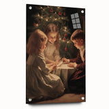 Large abstract wall art on acrylic glass depicting winter season in muted blue and white tones.