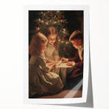 Winter-themed floral art on a rolled canvas with muted blue and white tones, ideal for dining room or bathroom decor.