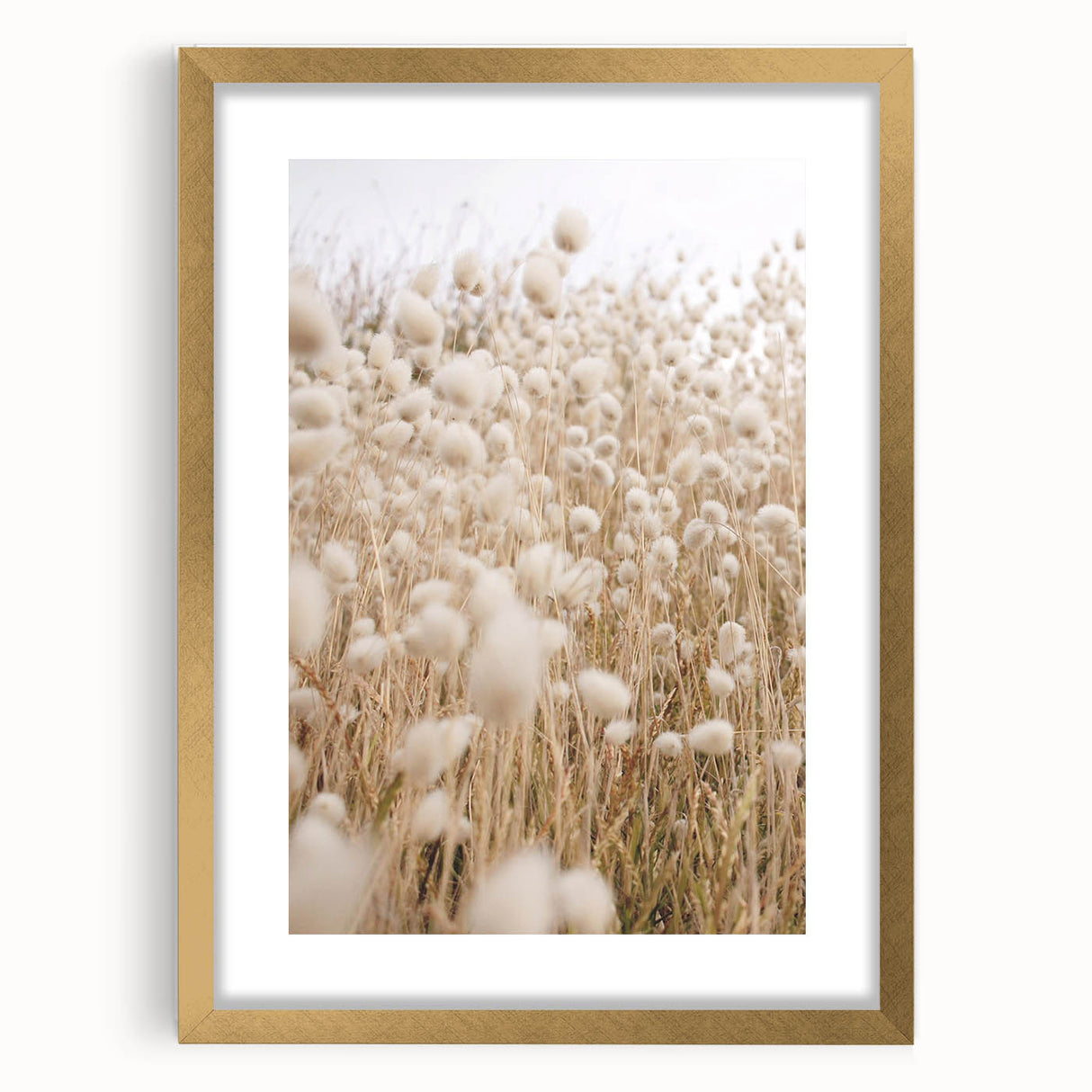 Extra large abstract art print with textured design in gold and white tones on a framed canvas.
